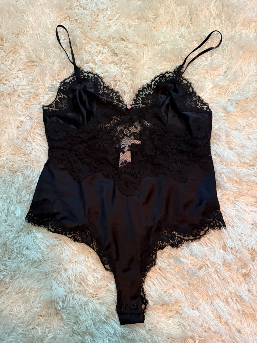 Victoria's Secret Black Satin & Lace Bodysuit